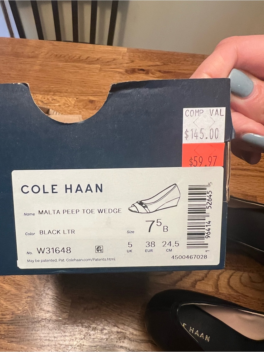 Cole Haan Black Peep-Toe Heels with Gold Logo Accent - Picture 5 of 6